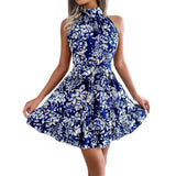 Red Real Spring And Summer New Temperament With Lotus Leaves Side Big Smash Floral Dress Women's
