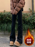 Fongt Black Micro-Tight Jeans 2025 New Autumn And Winter Large-Size Trousers Showing Thin Plus Thick Straight Trousers