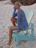 Fongt Hollow Beach Knitted Shirt Summer Seaside Vacation Long-Sleeved Sunscreen