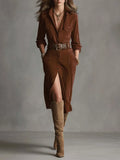 Fongt Autumn And Winter 2025 Autumn And Winter Velvet Temperament Buckle Shirt Collar Long Dress With Belt