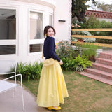 Fongt Medium Long Swing A Word Umbrella Skirt Women Summer Small College Wind Tight Waist Yellow Skirt
