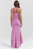 Purple Lace Floral Frill Corset Maxi Dress-Outfit