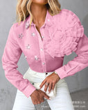 Style Spring And Autumn Women's Dress Three-Dimensional Flower Perspective Drill Shirt-Outfit