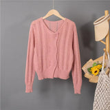 New 2022 Chic Korean Fashion Cutout Buttons Cardigans Knitted Sweater Women Summer Vintage Elegant Lady Tops