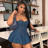 Fongt Summer 2024 New Temperament Ass A Dress Sexy Bra仿 Denim Dress