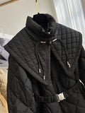 Winter Vintage Small Fragrance Jacket Women Warm Parka Oversized Cotton Padded Jacket Belt Female Windproof