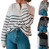 Fongt And Winter Women's Sweater Fashion Women's Long Sleeve Knit Zip Striped
