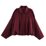 Fongt Women's 2025 Spring New Fashion Pilot Bat Sleeve Zipper Jacket T-Shirt