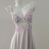 Fongt Embroidered Small Flower Long Sling Aja Skirt Girl New Light Luxury Sexy Ice Silk Thin Belt Steel Ring Pyjamas Homewear