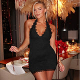 Fongt Summer New Women's Fashion Sexy Hanging Neck Lace Open-Up Slim Dress Dress Woman