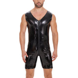 Fongt Men's Mirror Bright Leather Jumpsuit Sexy Zipper Open Gear No Odor Size Accurate-Outfit