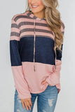 Color Block Drawstring Hooded