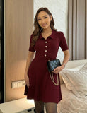 Fongt Mini Dress Knitted High-Waisted Umbrella Dress 2025 Spring/Summer Retro Elegant