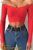 Sleeve Top Corset Top Women Off Shoulder T-Shirt New Year White Crop Top Fall Winter Sexy Solid Tees Streetwear Y2K