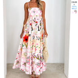 Fongt Women's Summer Fashion Print Strip Slings Sexy Big Swing High Waist Dress Women