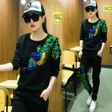 suit2022 Two Piece Set Top And Pants Tracksuit Women Outfits New Leisure Sport White Suit Korean Animal Print Spring