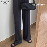 Pants Women Wide Leg High Waist Solid Loose Students Trousers Spring Autumn Pleated Drawstring All-match Korean