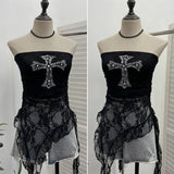 Fongt Hottie Street Sexy Lace Tset Bra Crucifix Nails Irregular Y2k Wear 9956