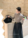 Fongt Xixi 2025 Autumn New White Standard Long Sleeve High-Neck Knitted Top Sweater Women 89612