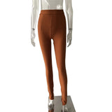 Office Lady Pants For Women High Waist Striped Trousers Thick Material Side Split Skinny Long Bottom Stretchy