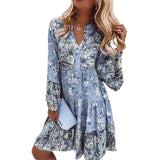 Fongt Women's Clothing 2025 Spring And Summer New Sen Series Large Size Women's Dress V-Neck Print Horn Sleeve Dress