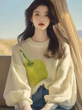 Fongt Year's Popular Beautiful Sweater Niche Loose Thin Lazy Wind Apricot Print Knitted Bottom Shirt Woman