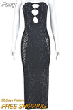 Strapless Backless Cut Out Midi Dress Women Sleeveless Glitter Slim Fit Robe 2023 Spring Fall Harajuku Fairy Grunge