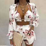 Fongt New Sexy Women's Pure Color Shorts Fashion Three-Piece Set