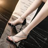 Fongt Small Sandals Women 2025 New Summer Heel With Skirt Water Drill With Temperament High Heels Fairy Wind