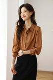 Fongt 2025 New Solid Color Shirt Slim Fashion Shirt Elegant Temperament Commuting OL Chiffon Shirt