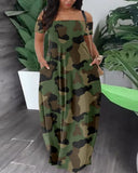 Summer New Women's Fashion Leisure Sexy Print Bare Shoulder Dress-Outfit