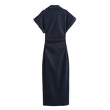 Fongt New Denim Folding Short-Sleeved Dress 2284576