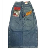 Loose Jeans Men's Vintage Print Hip Hop Gothic Street Wear Harajuku Men's Slacks-Outfit