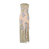 Fongt New Temperament Elegant Wind Mesh Printing Open Body Tector Dress Dress Long Dress