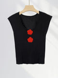 Fongt Crocheted Stereo Rose Sleeveless Sweater Summer Thin Big Round Collar Small Flying Sleeve Jacket Female French-Outfit