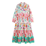 Fongt Spring Women's Long Sleeve Positioning Print Dress 1725