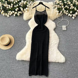 Fongt Grid Sling Dress Women's Summer New Folding Coat Wearing Long Body Dressing Vest Burqa Skirt