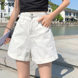 Women Wide Leg Shorts Denim Button-fly High Waist Harajuku BF Loose Korean Style Students Leisure Streetwear Summer Hot