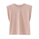 New Summer Women Tops shoulder pads Sleeveless tank 95% cotton pullover basic style Casual Femme T- shirts Ropa