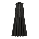 Fongt Women's Fashion Round Collar Sleeveless Waist-Lens Dress