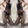 Night Vows Transparent Lingerie Free From Temptation Sexy Black Open Stockings Women Passion Body Net Uniform