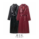Fongt Explosion Women's Autumn/Winter New Overneck With Long Imitation Leather Wind Coat