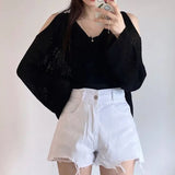 Shoulder Sexy Long Sleeve Cover Up Blouse Women Loose Sunscreen V-neck Tops Elegant Summer Casual Ice Knit Long Shirts