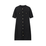 Fongt Women's New Fashion Collar Single Buckle Short Sleeves Thin Knit Mini Dress