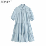 simply solid color casual white shirtdress office lady puff sleeve pleats vestidos chic leisure big swing dresses