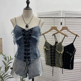 Fongt Shooting Cowboy Draw Rope Tie With Chest Vest Hair Side To Make Old Short Body Sleeveless Top Woman 2726