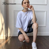 2021 Summer Cotton Sets Women Loose Two Pieces Short Sleeve T Shirts and Tight Shorts Solid Outfits