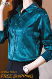 Silk Women's Blouses Shirts Long-sleeved Top Jacquard Satin Woman Shirt Solid Button Print Blouse Elegant Women