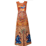 national style printed silk dress for women's