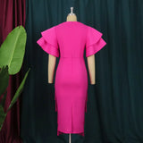 Fongt Collared Leaf Sleeve High-Waist Eso Party Suit Women's Dress Dress